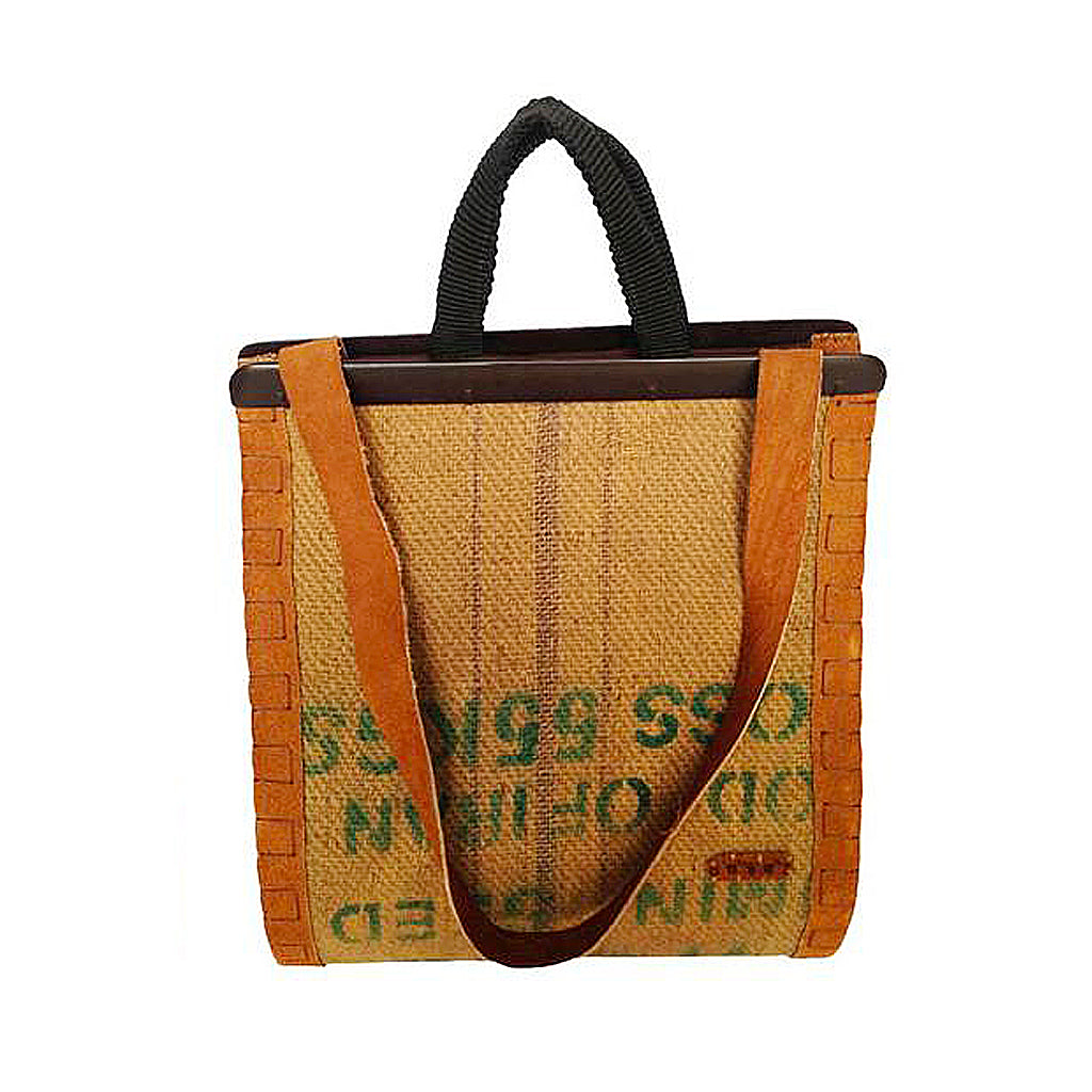 Dropshaped Tote with Tropical Wood Closure