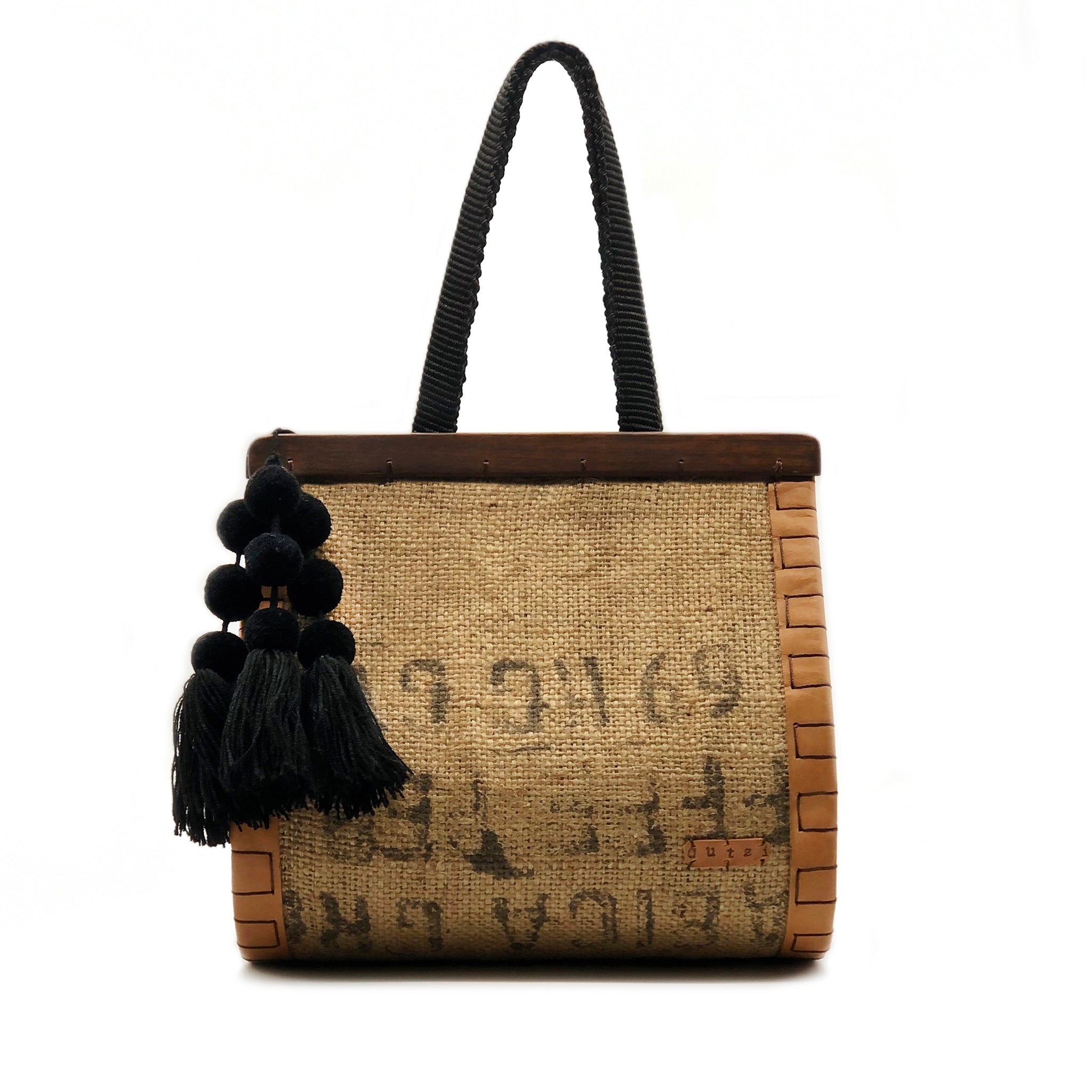 Dropshaped Tote with Tropical Wood Closure