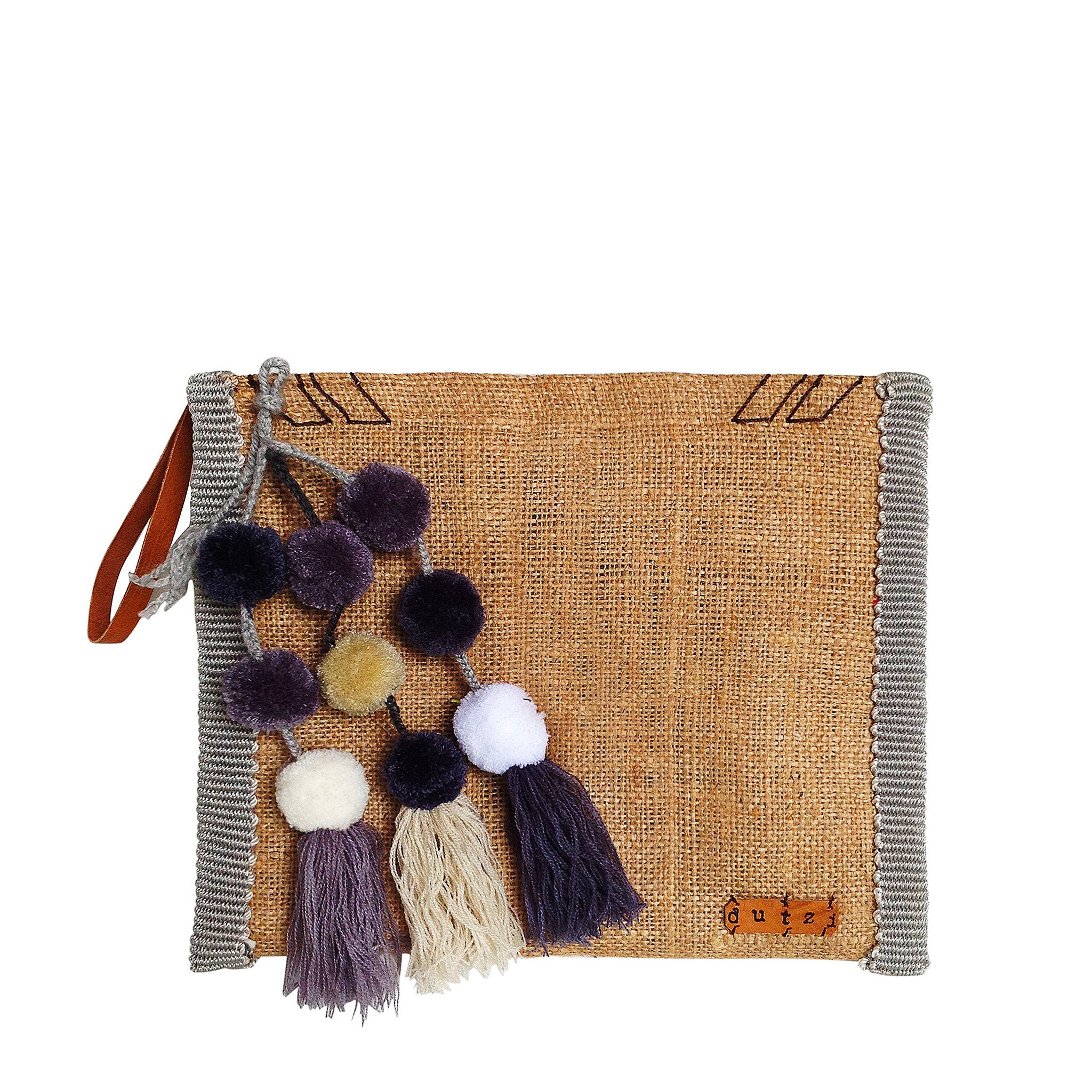 Vintage Burlap Pouch with pompom