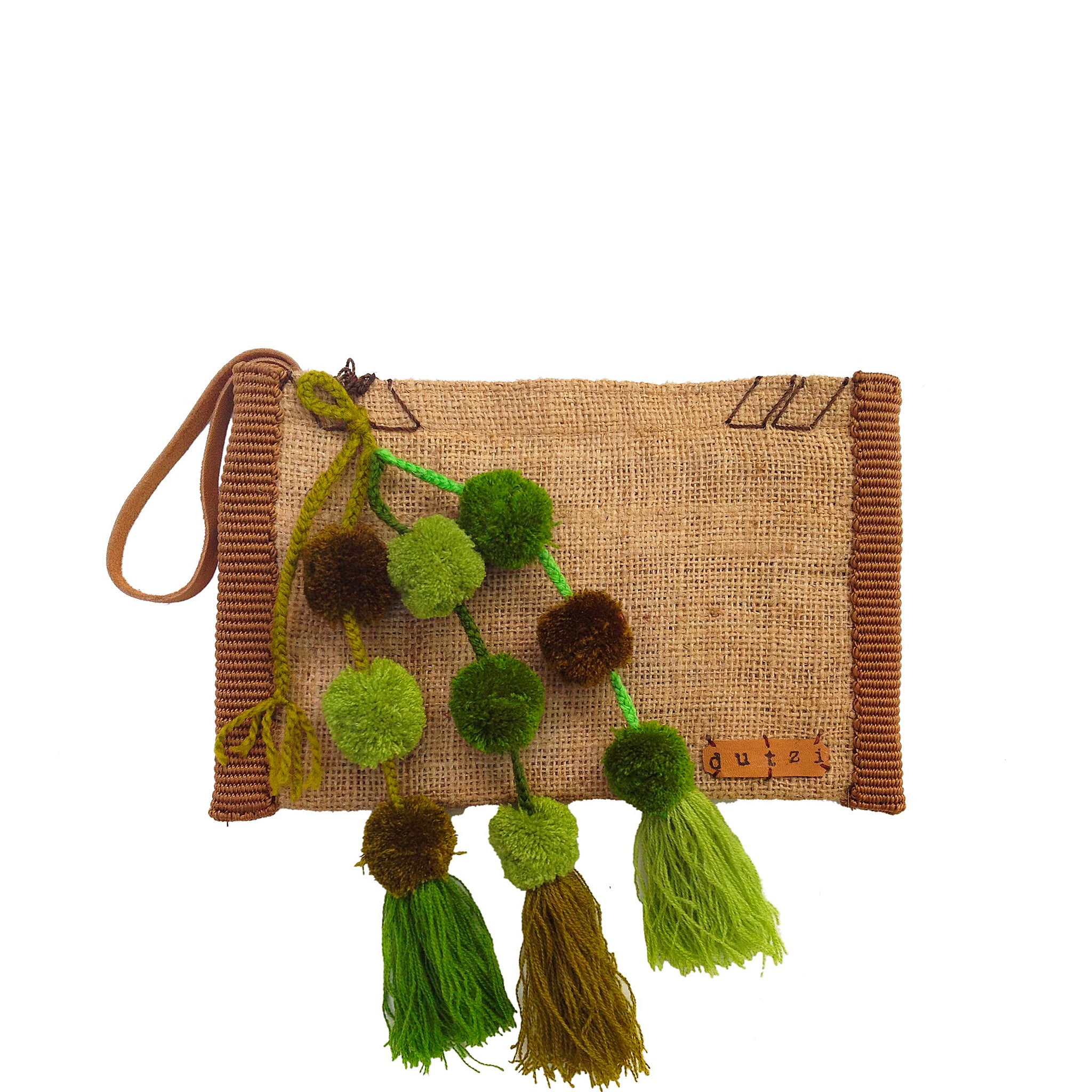 Vintage Burlap Pouch with pompom