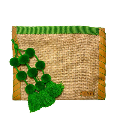 Vintage Burlap Pouch with pompom