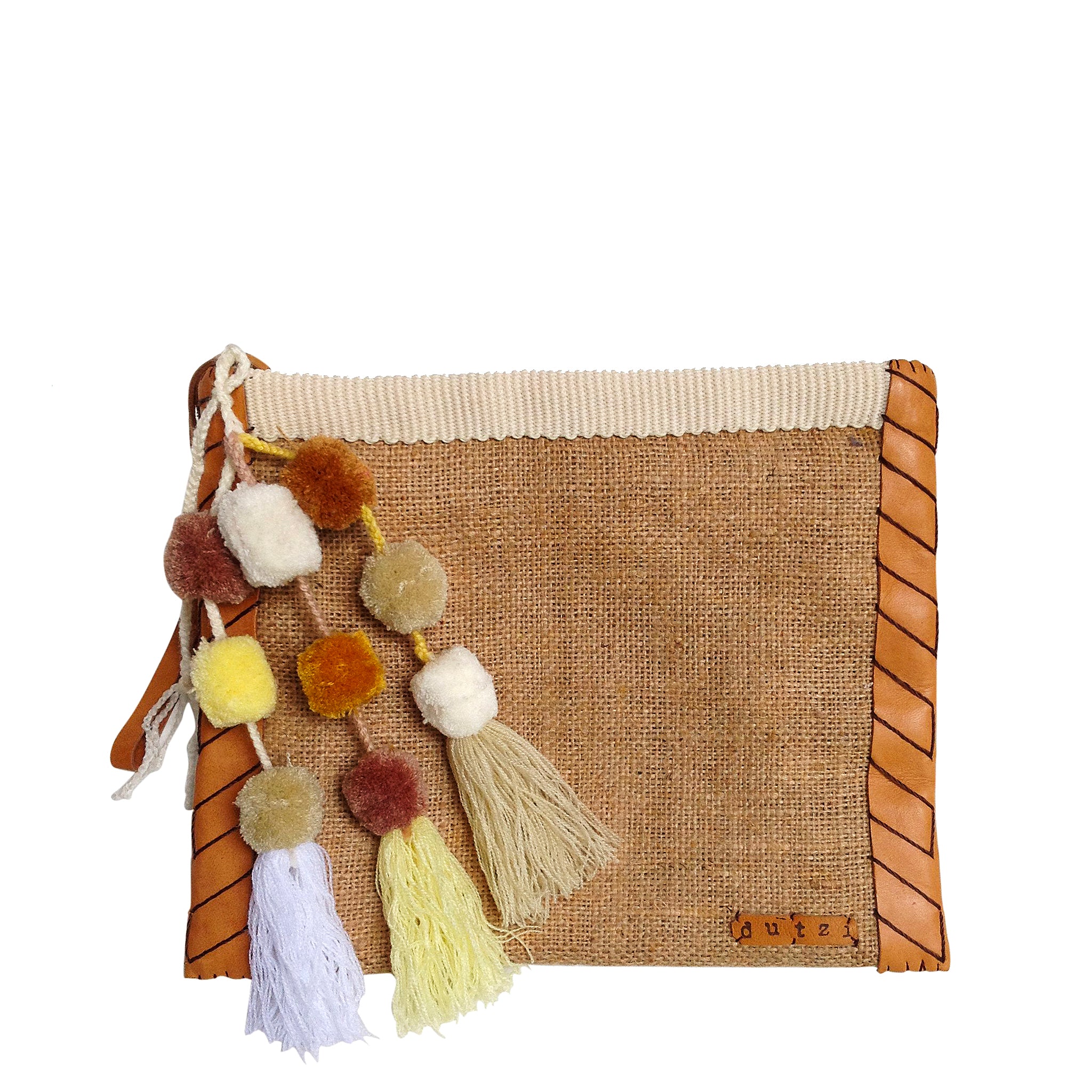 Vintage Burlap Pouch with pompom