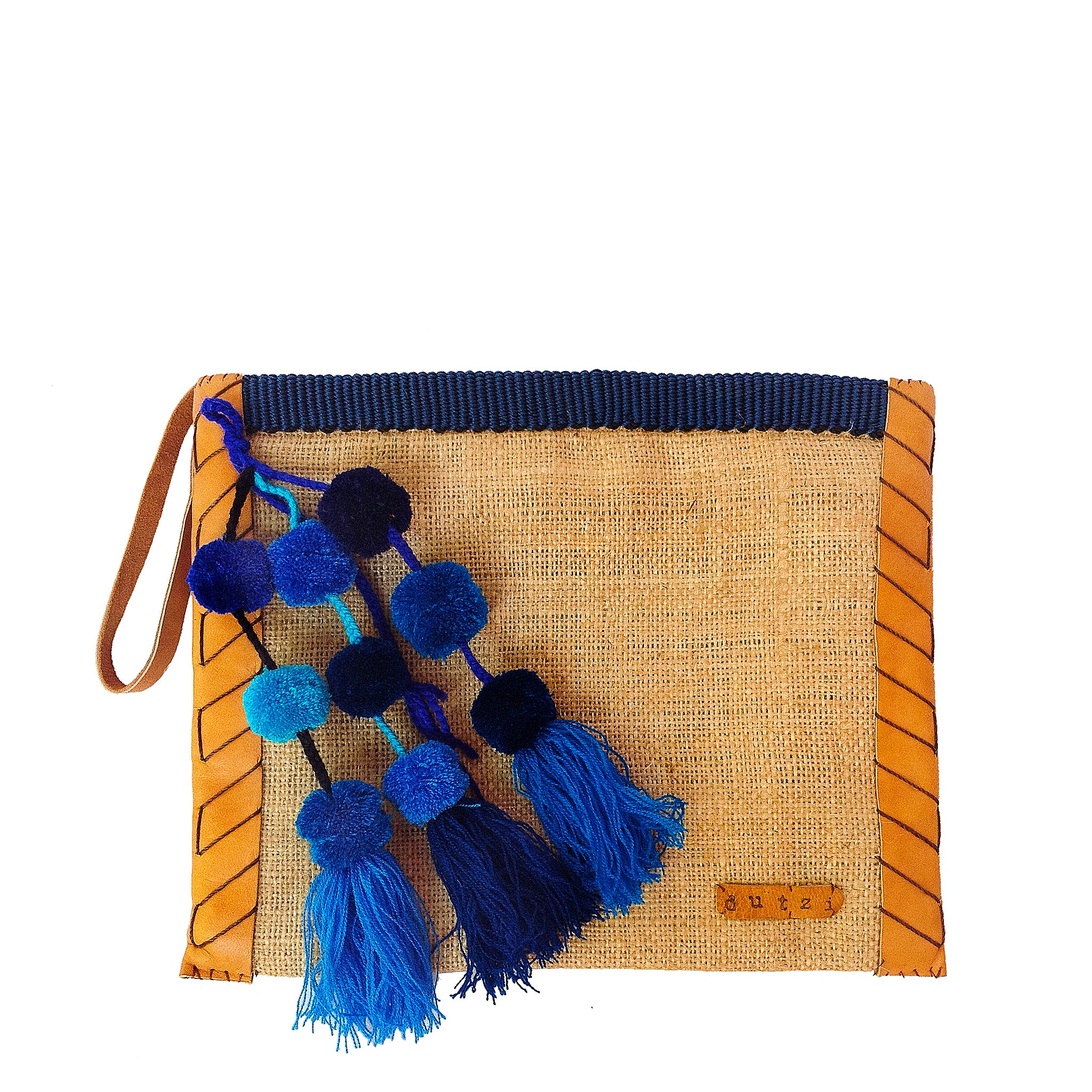 Vintage Burlap Pouch with pompom
