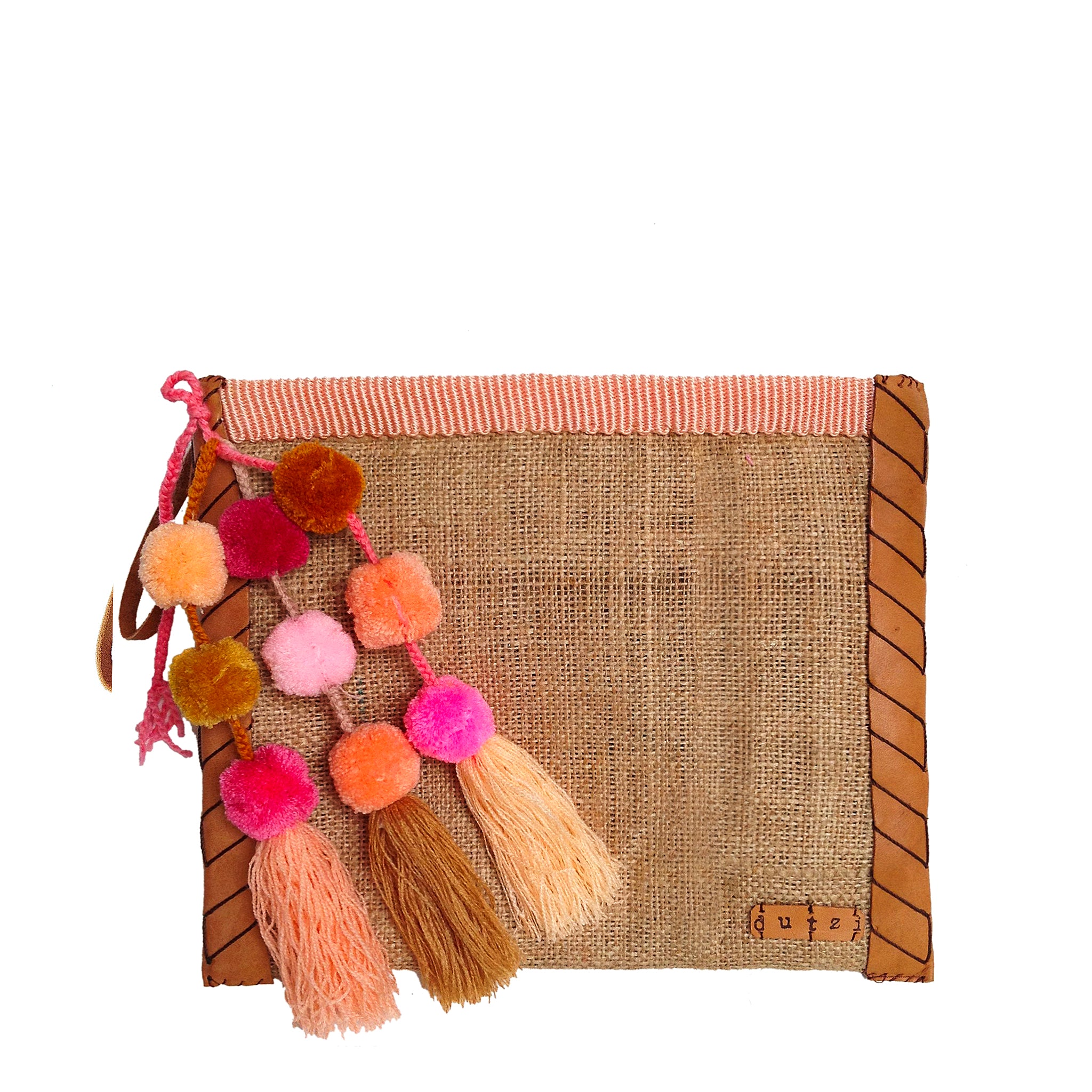 Vintage Burlap Pouch with pompom