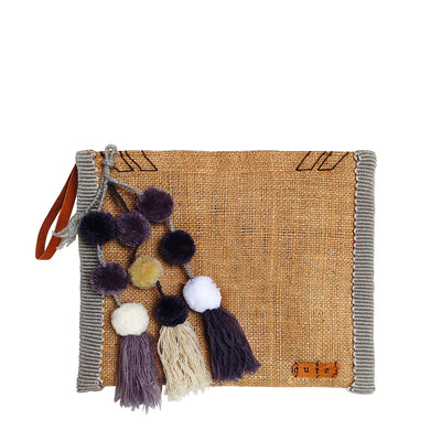 Vintage Burlap Pouch with pompom