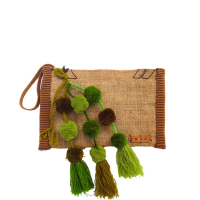 Vintage Burlap Pouch with pompom