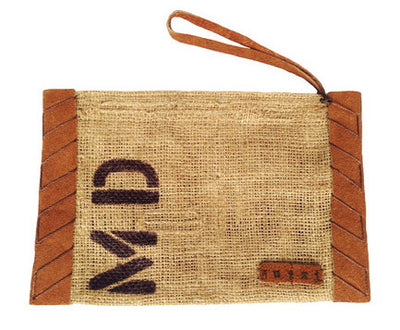 Vintage Burlap Pouch with Suede/Leather Side Trim