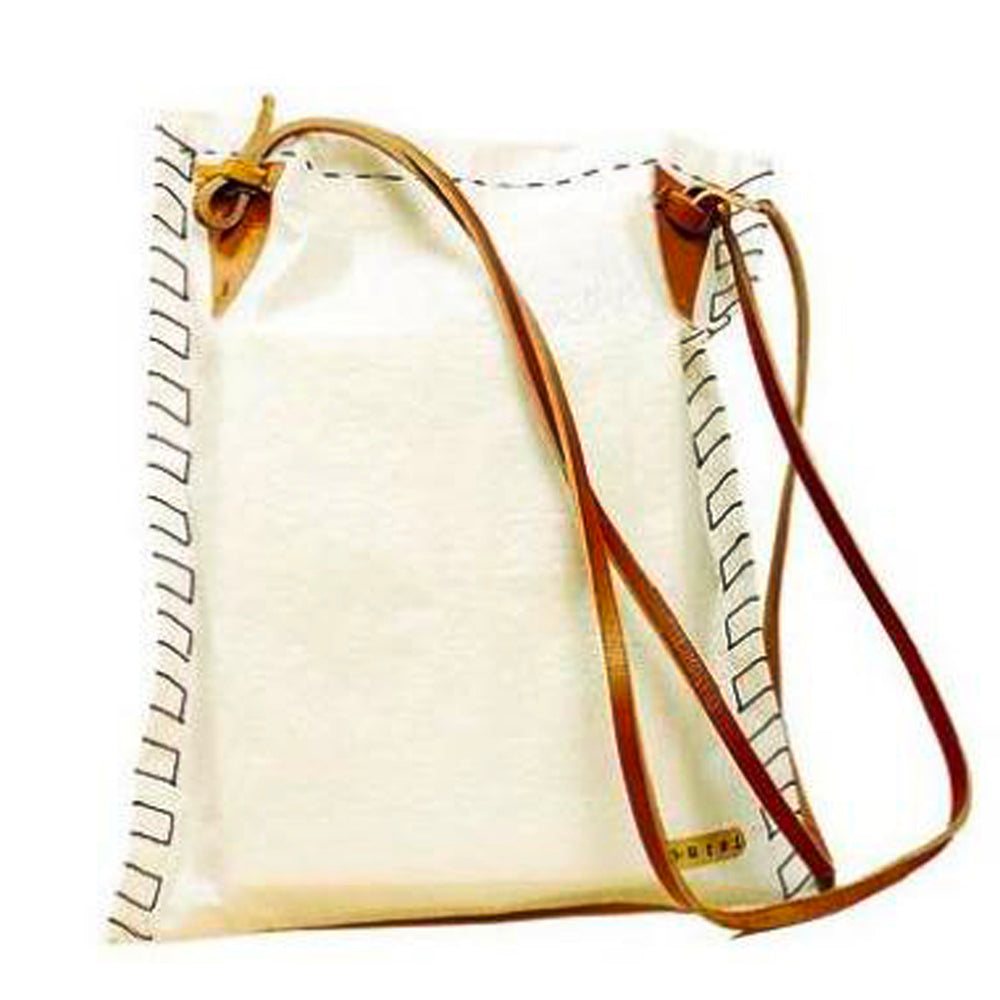White Raffia Messenger Bag with Leather Strap