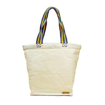 White Raffia Beach Bag with Colorful Strap