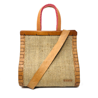 Dropshaped Tote with Tropical Wood Closure