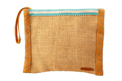 Vintage Burlap Pouch with Leather & Mecapal