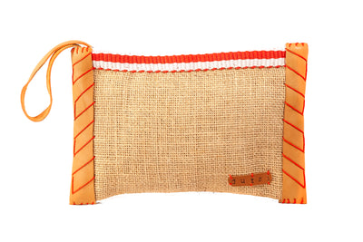 Vintage Burlap Pouch with Leather & Mecapal