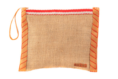 Vintage Burlap Pouch with Leather & Mecapal