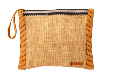 Vintage Burlap Pouch with Leather & Mecapal