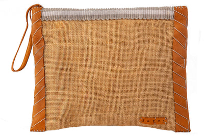 Vintage Burlap Pouch with Leather & Mecapal