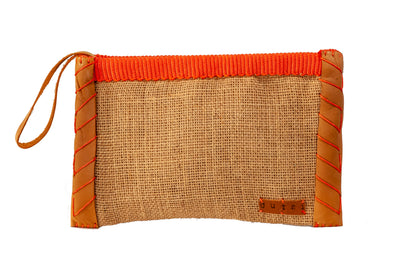 Vintage Burlap Pouch with Leather & Mecapal