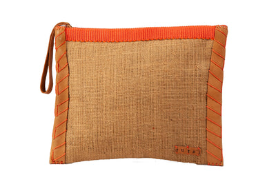 Vintage Burlap Pouch with Leather & Mecapal