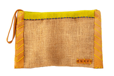 Vintage Burlap Pouch with Leather & Mecapal