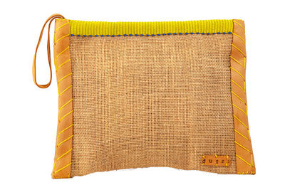 Vintage Burlap Pouch with Leather & Mecapal