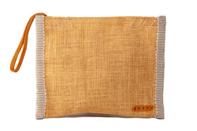 Vintage Burlap Pouch with Colorful Side Trim