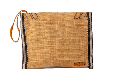Vintage Burlap Pouch with Colorful Side Trim