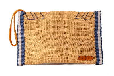 Vintage Burlap Pouch with Colorful Side Trim