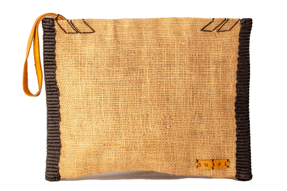 Vintage Burlap Pouch with Colorful Side Trim