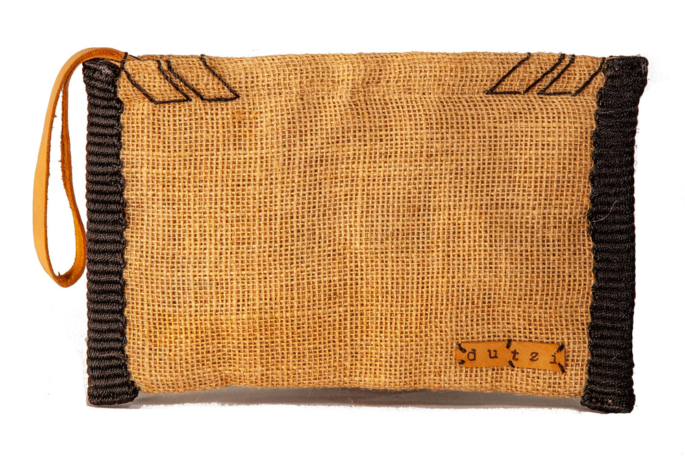 Vintage Burlap Pouch with Colorful Side Trim