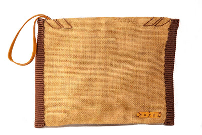 Vintage Burlap Pouch with Colorful Side Trim