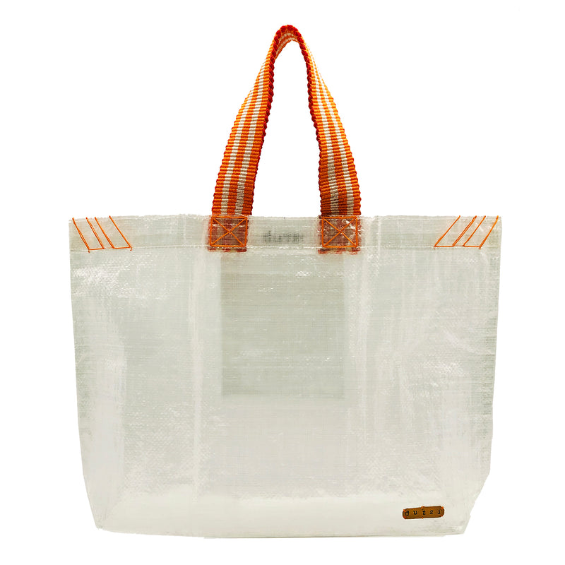 Transparent Raffia Tote with Colorful Strap